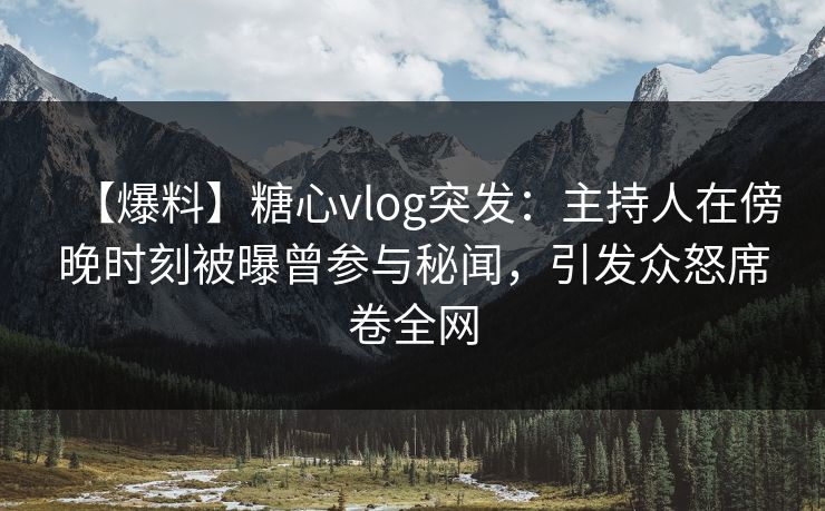 【爆料】糖心vlog突发：主持人在傍晚时刻被曝曾参与秘闻，引发众怒席卷全网
