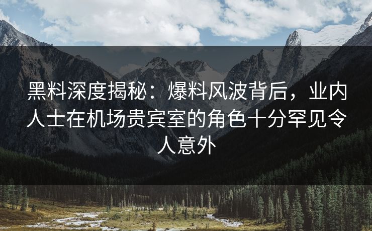 黑料深度揭秘:爆料风波背后,业内人士在机场贵宾室的角色十分罕见令人意外 黑料深度揭秘:爆料风波背后,业内人士在机场贵宾室的角色十分罕见令人意外